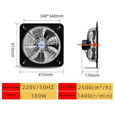 Imagem de Fã exausto 12 polegadas/14 polegadas projeto de alta potência exaustor cozinha forte exaustor garagem shopping janela ventilação ventilador Ventiladores de ventilação (Size : 41.5 * 41.5cm)