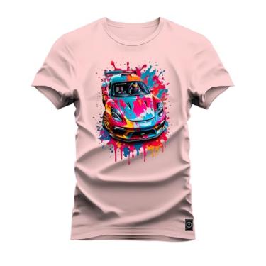 Imagem de Camiseta Unissex Algodão 100% Algodão Carro Mega Colores Rosa G