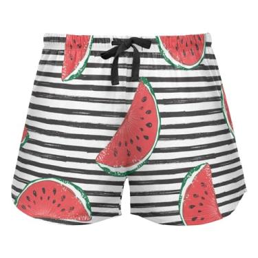 Imagem de KLL Shorts de pijama feminino listrado de melancia fruta, calça de pijama com bolsos e shorts de corrida, Fruta melancia listrada, G