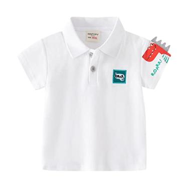 Imagem de Conjunto de roupa de menino tamanho 8 estampas manga curta dinossauro botão shacket meninos meninas tops outwear fit 5, Branco, 3-4 Years