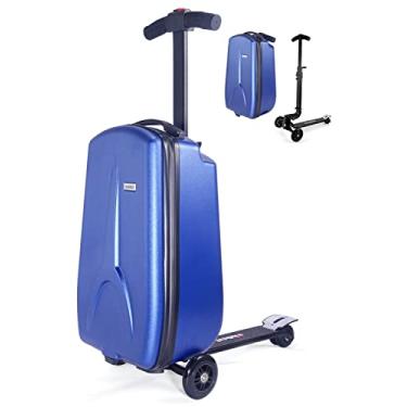 Imagem de MRPLUM Scooter Bagagem destacável para crianças de 4 a 15 anos, bagagem de mão aprovada por companhias aéreas, carrinho de viagem multifuncional para crianças, Azul, Kids Scooter Luggage