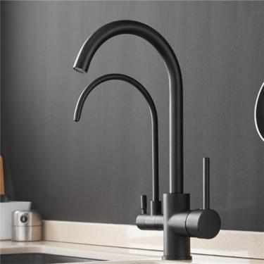 Imagem de Torneiras de cozinha guindaste para cozinha filtro de água torneira três maneiras pia misturador torneira da cozinha, 0176 preto, CHINA