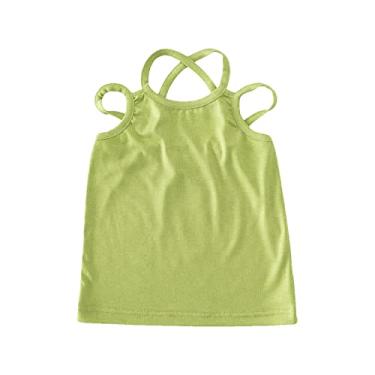 Imagem de Camiseta de verão para meninas pequenas, colete misto de algodão, roupa íntima infantil, cor lisa, alça de verão, Verde, 12-18 Meses