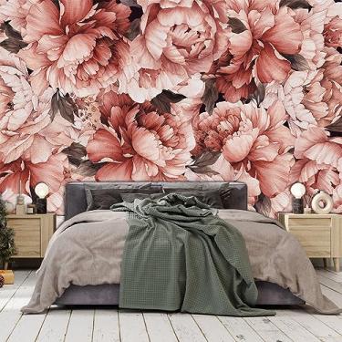 Imagem de ZFBIZHI Papel de parede floral peônia vermelha papel de parede mural para quarto, sala de estar, banheiro, escritório (não descasque e cola)