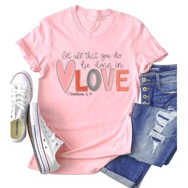 Imagem de Camiseta feminina do dia dos namorados alfabeto ABC I Love You estampada camiseta professor dia dos namorados camisetas tops, Coração de amor - rosa claro, XXG