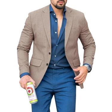 Imagem de Runcati Blazer masculino casual, leve, com dois botões, ajuste regular, casaco esportivo, Caqui, Large