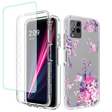 Imagem de sidande Capa para REVVL 6 Pro 5G/T Phone Pro 5G com protetor de tela de vidro temperado, capa protetora fina de TPU floral transparente para T-Mobile REVVL 6 Pro 5G (flor rosa)