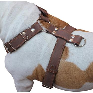 Imagem de Arreio para cães de couro legítimo marrom, grande a GGG. 83,82 cm - 93,98 cm Peito, 3,81 cm de largura, Amfit.