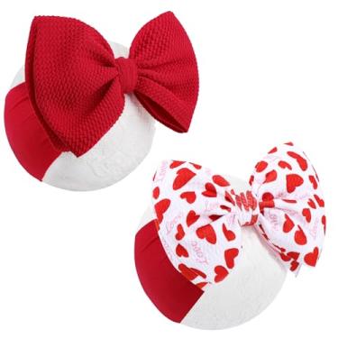 Imagem de Lanmerry Bandanas de cabelo para meninas, laço amarrado com waffle feito à mão, fofo, vermelho, coração, coração, acessórios de cabelo para bebês e crianças, 2 peças