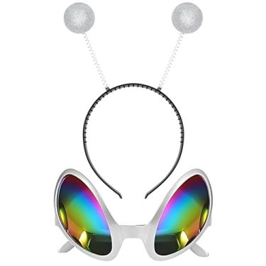 Imagem de Óculos de Alien prateados Marciano conjunto de faixa de cabeça fantasia festa acessório cabeça Boppers