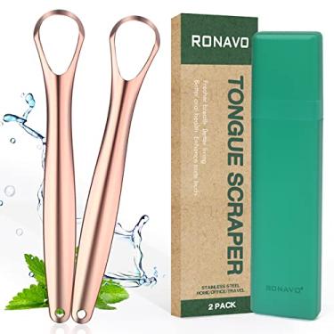 Imagem de RONAVO Raspador de língua para crianças e adultos, tamanho certo para boca pequena, refresca o mau hálito (estojos de viagem incluídos), higiene bucal saudável, limpadores de língua de aço inoxidável,