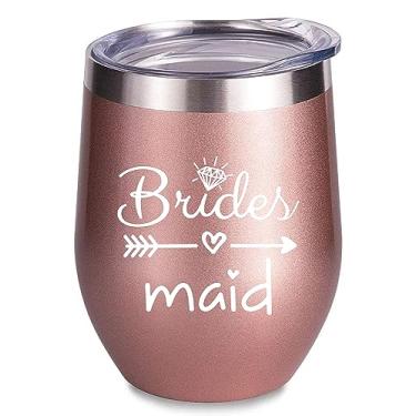 Imagem de Taça de champanhe Bride to Be | Copos de vinho de aço inoxidável Bride Tribe de 355 ml | Presentes de casamento de noivado, canecas de dama de honra, suprimentos e jogos para festa de despedida de solteira | Copos de ouro rosa skinny isolados