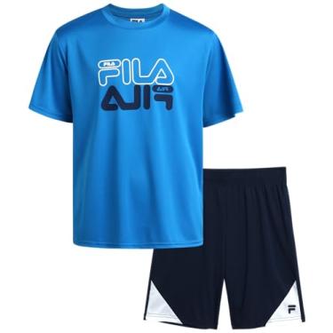 Imagem de Fila Conjunto de shorts esportivos para meninos - 2 peças de camiseta dry fit e shorts de ginástica de desempenho - conjunto de roupas esportivas para meninos (4-12), Colorblock azul, 12