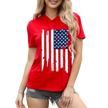 Imagem de MEESHEEP Moletom com capuz com bandeira americana para mulheres: camiseta com estampa da bandeira dos EUA 4 de julho manga curta patriótica pulôver top, Vermelho 2, M
