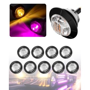 Imagem de BJZ Marcador de reboque redondo de 3/10.2 cm, luzes LED âmbar a roxo, luz de bala traseira com abertura lateral de duas cores, 12V 4LED, luz indicadora com lente transparente para trailer, caminhão,