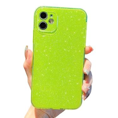 Imagem de MINSCOSE Capa compatível com iPhone 12 Mini 5,4 polegadas, linda cor neon brilhante, brilhante, fina, de silicone brilhante, à prova de choque, capa de telefone de TPU macio para mulheres, meninas, verde