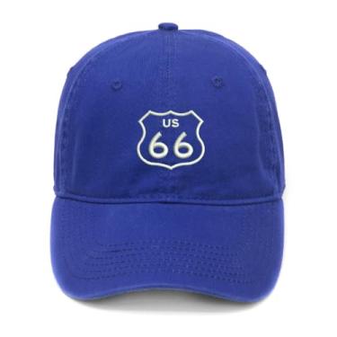 Imagem de L8502-LXYB Boné de beisebol masculino bordado US Route 66 algodão lavado, Azul, 7 1/8