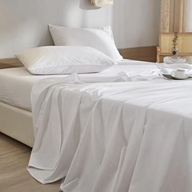 Imagem de Jogo de lençol Queen branco, 4 peças, hotel luxuoso, 100% microfibra lavada, lençol com elástico extra macio, lençol com elástico alto de 40,6 cm para cama queen size