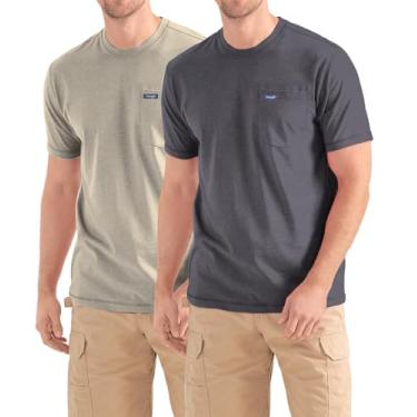 Imagem de Wrangler Camisetas masculinas grandes e altas - pacote com 2 camisetas de algodão com bolso no peito, Carvão/bege, 3X