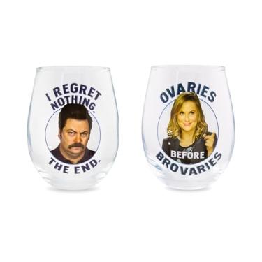 Imagem de Silver Buffalo Parks and Recreation Ron and Leslie Conjunto de taças de vinho sem haste de 2 peças, 590 ml