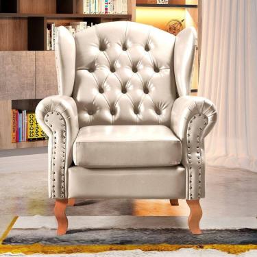 Imagem de Poltrona Chesterfield Imperador Decoração Retrô Vintage Bege