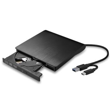 Imagem de Unidade de DVD externa, USB 3.0 e leitor portátil tipo C, gravador externo de CD/DVD, unidade de CD DVD +/-RW, compatível com laptop, MacBook, Windows, PC Linux