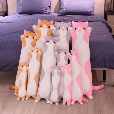 Imagem de Gato Salsichinha Fofo de Pelúcia - Travesseiro Preguiçoso e Macio Para Abraçar