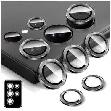 Imagem de Kucheed Protetor de lente de câmera para Samsung Galaxy S24 Ultra/S23 Ultra, anéis individuais de liga de alumínio de alinhamento automático, protetor de tela de vidro temperado 9H, adesivo de filme