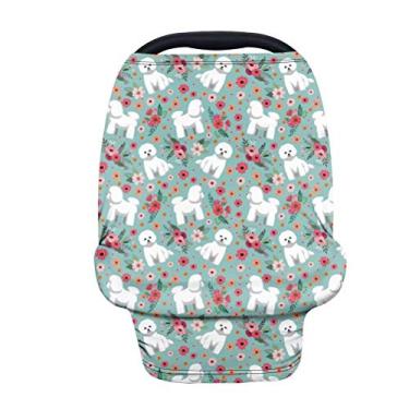Imagem de GOSTONG Bichon Frise Flower Streathy Capa de amamentação para amamentação, capa para assento de carro de bebê, capas para dossel de cadeirinha de bebê, cachecol de amamentação, capa multiuso para carrinho de bebê/cadeira alta, necessidades do bebê