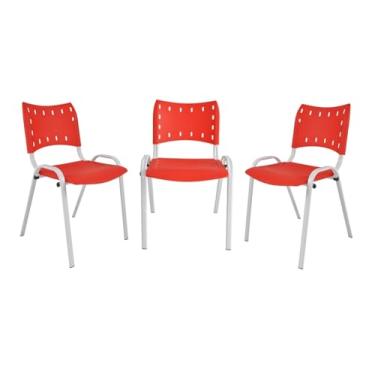 Imagem de Ecom Home - Kit 3 Cadeiras ISO Empilhavel Vermelha Base Branca para Escritórios, Bares, Igrejas, Sorveterias e Restaurantes