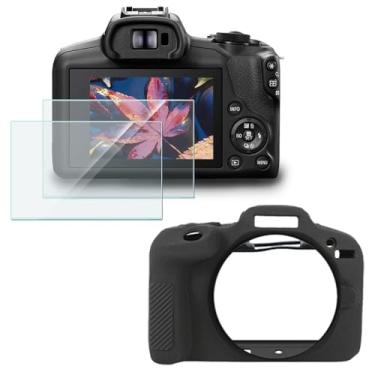 Imagem de HUADU Protetor de tela (2 + 1 pacote) compatível com Canon EOS R100, filme de vidro temperado antiarranhões de alta definição e capa de silicone macio para câmera Canon EOSR100