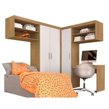 Imagem de Guarda Roupa Modulado Com Escrivaninha Luzia Bor/br - Móveis Arapongas Boreal/branco