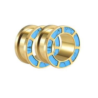 Imagem de Piercingpops 2 peças 8 mm-25 mm opala/azul turquesa túneis alargadores de aço inoxidável 316L parafuso expansor de orelha esticador piercing medidor de orelha joias corporais, 3/4"(19mm), Aço