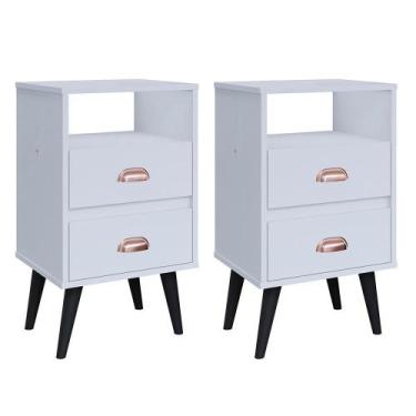 Imagem de Kit 2 Mesas de Cabeceira Nicho Gavetas Puxador Concha Mesinhas Pequena