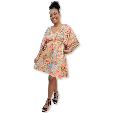 Imagem de Vestido curto Plus Size Kaftan Indiana Estilo Seda Estampada - Sarat M