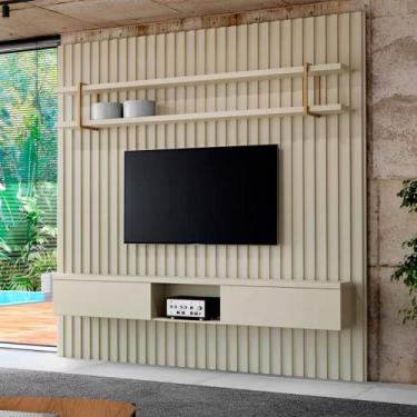 Imagem de Painel Ripado para TV com Prateleira e Nicho 240cm 100% MDF - Casa Lar