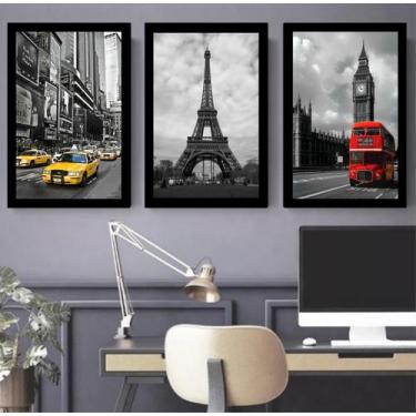 Imagem de Quadro 60X20Cm New York Paris Londres Preta - Molduras pereira