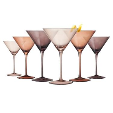 Imagem de Venus Glasses Luxury Glassware - Conjunto de 6 - Presente diário para ela, mãe, esposa, namorada, celebrações especiais, Natal, vidro texturizado, cor âmbar estilo marrom - Martini Coupe 227 g