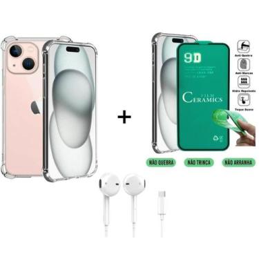 Imagem de Kit Capa Capinha Transparente + Película de Cerâmica + Fone de Ouvido 