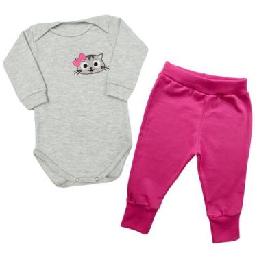 Imagem de Conjunto Bebê Body + Calça Gatinha Laço Pink Manga Longa  - Generic, P