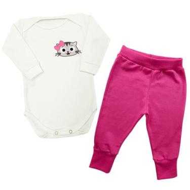 Imagem de Conjunto Bebê Body + Calça Gatinha Laço Pink Manga Longa  - Generic, G