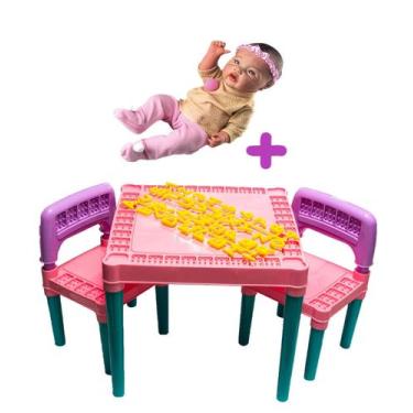 Imagem de Kit Mesinha Tritec Rosa Menina + Bebê Reborn Baby Realista - Tritec e 