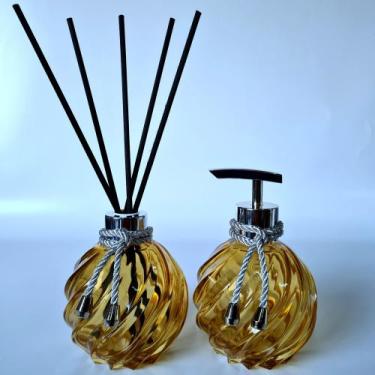 Imagem de Kit Lavabo, Saboneteira E Difusor - R&A, Espiral Âmbar Prata