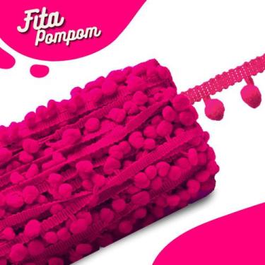 Imagem de Fita Pompom Rosa Neon 20mm Rolo Com 25 Metros - Nybc
