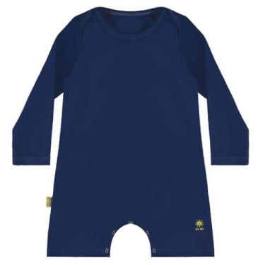 Imagem de Macacão Bebe Praia Piscina Com Proteção Uv 50+ - Bb3, M, Azul, Marinho