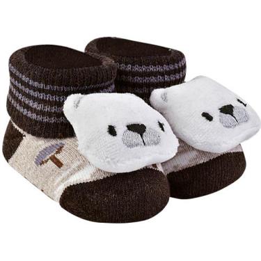 Imagem de Pantufinha bebê meia com bichinhos recém nascido - Dallf, Marrom
