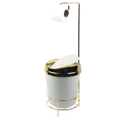 Imagem de Suporte Porta Papel Higiênico lixeira Branco 5 Litros Com Tampa Bascul