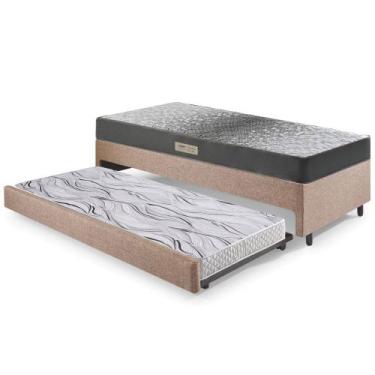 Imagem de Bicama Box Solteiro Linho Marrom 88x188x28 cm com Colchão Dual Firm Es
