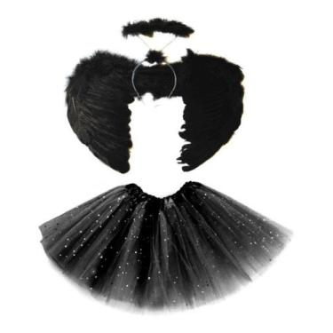 Imagem de Fantasia Anjo Vem Asa Saia de tule e Tiara de anjo Auréola preto - Hqi