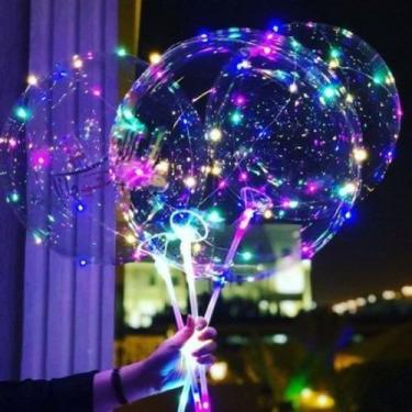 Imagem de 20x Balão Led Bubble Transparente C/ Vareta Haste Para Festa - PL
